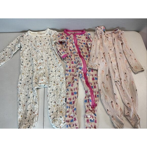 Lot of 3 Magnetic Me 6-9 mos Baby GirlSleeper Footie Pajama Ballerina, kitty,